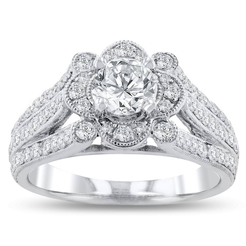 Auriya Platinum 1 1/3ctw Unique Vintage Diamond Engagement Ring (F, I1) (D-F, VS1-VS2)