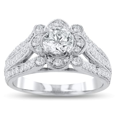 Auriya Platinum 1 1/3ctw Unique Vintage Diamond Engagement Ring (F, I1) (D-F, VS1-VS2)