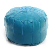 The Curated Nomad Aptos Moroccan Turquoise Pouf Leather Ottoman