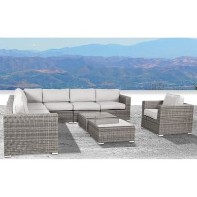 10 Piece Rattan Sectional Seating Group with Cushions
