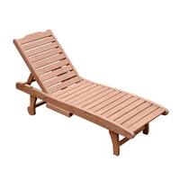 Outsunny Wooden Outdoor Chaise Lounge Patio Pool Chair w/ Pull-Out Tray