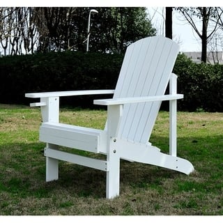 Outsunny Outdoor Classic Wooden Adirondack Deck Chair with Cup Holder & Comfortable Ergonomic Design, White