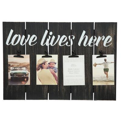 12x18 Love Lives Here Blackwashed 4 Clip Picture Frame