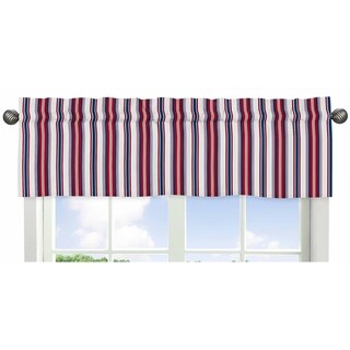 Sweet Jojo Designs Red Stripe Print Window Valance for the Nautical Nights Collection