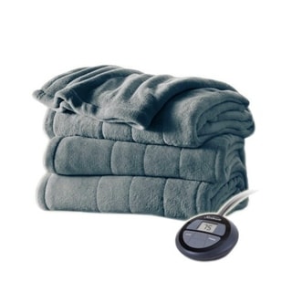 Heated Blanket Sunbeam Fleece Electric Twin Size Dark Blue Color NEW