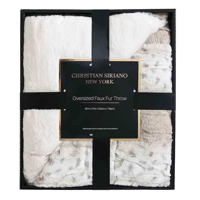 Christian Siriano NY® 60 x 70 Oversized Snow Leopard Neutral Faux Fur Filled Throw