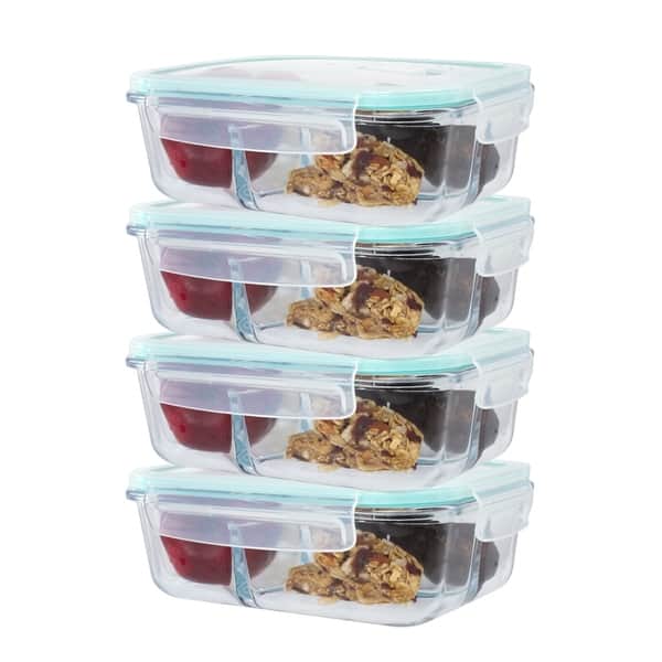 4 Pack 3 Divider Compartment Glass Meal Prep Container Locking Lid Bed Bath & Beyond 18127978