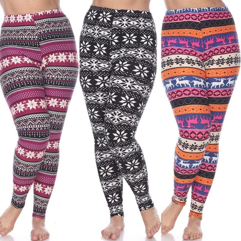 White Mark Women's Pack of 3 Plus Size Leggings