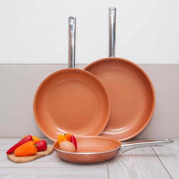 Healthy Non-Stick Copper Ceramic 3pcs Induction Frying Pan Skillet Set