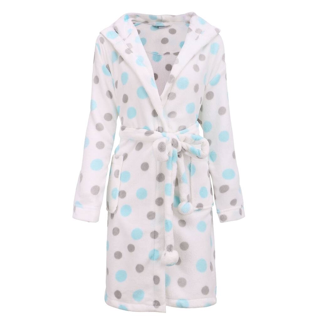 Women's Luxurious Hooded Solid Flannel Fleece Bathrobe with Side Pockets