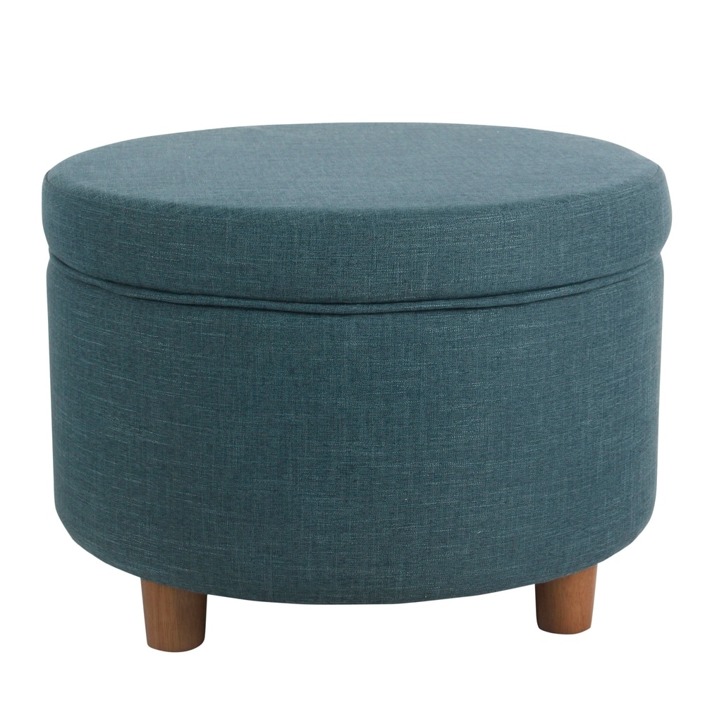 Porch & Den Rockwell Teal Round Storage Ottoman