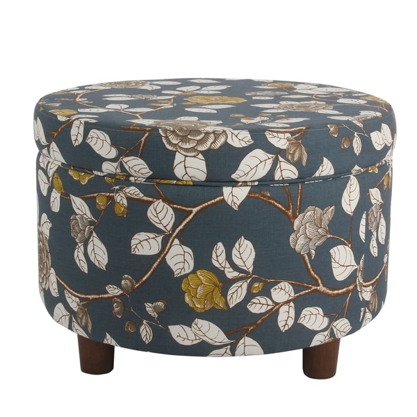 HomePop Round Storage Ottoman - Navy Floral