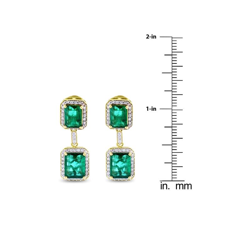 Auriya 18k Yellow Gold 6ct Emerald and 5/8ct TDW Diamond Earrings - White