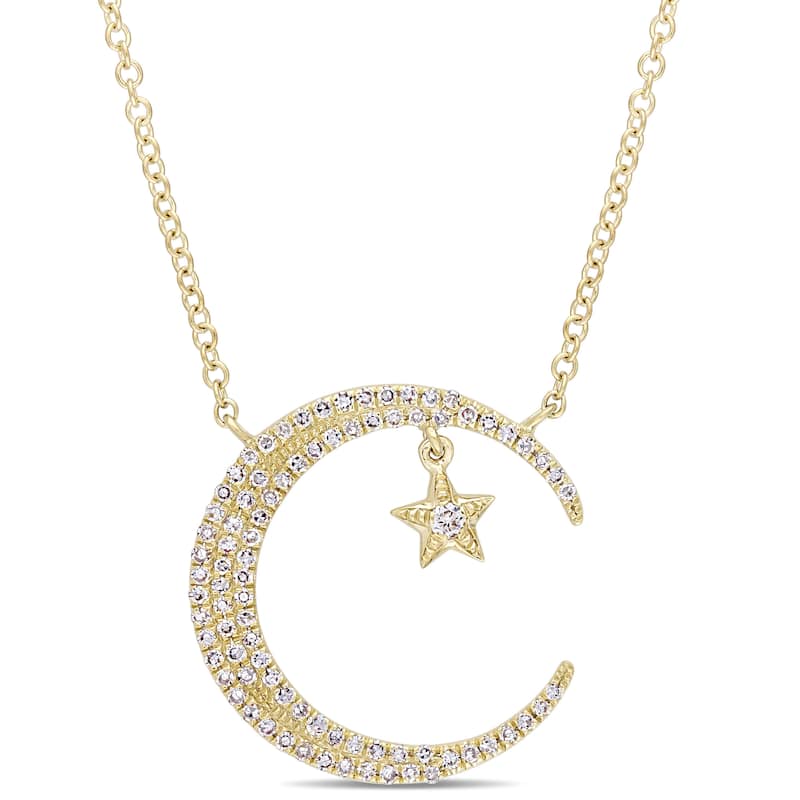 Miadora Signature Collection 14k Yellow Gold 1/5ct TDW Diamond Crescent Moon and Star Adjustable Necklace - White