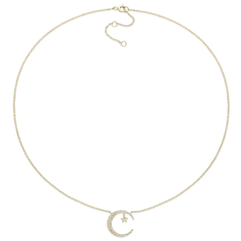 Miadora Signature Collection 14k Yellow Gold 1/5ct TDW Diamond Crescent Moon and Star Adjustable Necklace - White