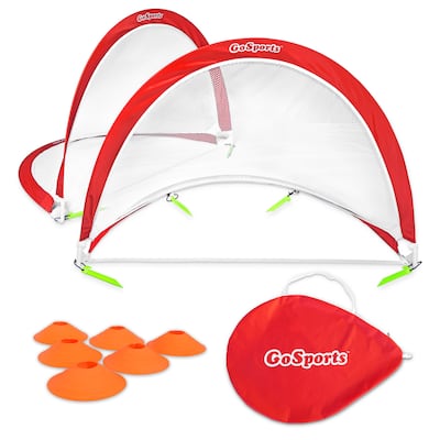 GoSports Portable Pop-Up Soccer Goal (Set of 2), Red/White, 4'