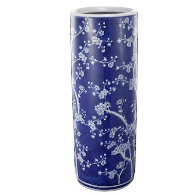 Petite Flowers Umbrella Stand - blue & white