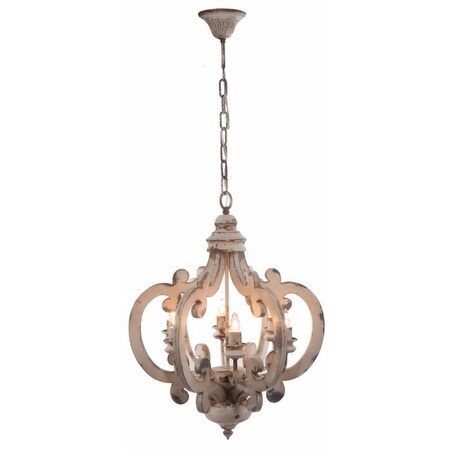Antiqued Wood And Metal Chandelier, White (White) - Chandeliers For Bedrooms by Overstock.com