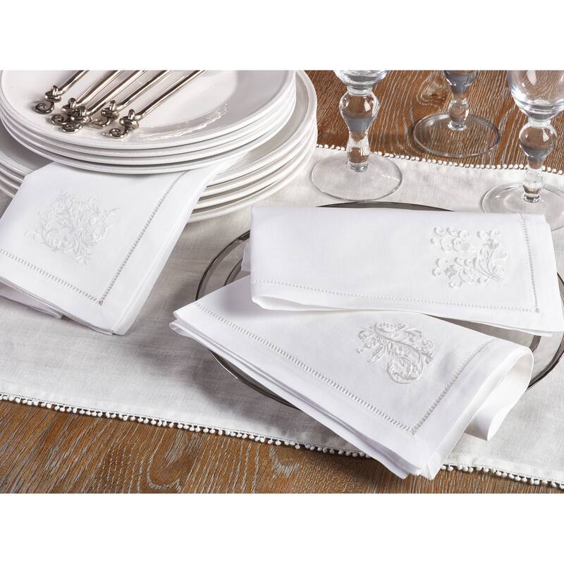 Vine Embroidered and Hemstitched Cotton Napkin (Set of 6)