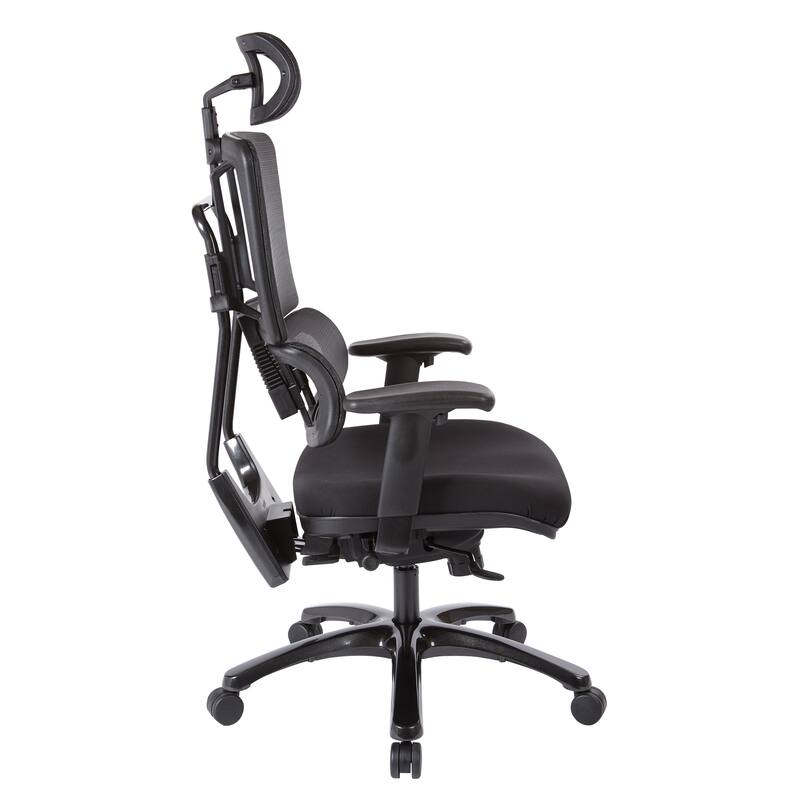 Vertical Black Mesh Back Office Chair with Shiny Black Base in Black Free Flex Fabric with Headrest
