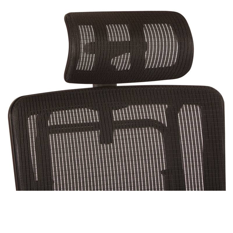 Vertical Black Mesh Back Office Chair with Shiny Black Base in Black Free Flex Fabric with Headrest