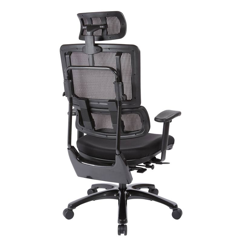 Vertical Black Mesh Back Office Chair with Shiny Black Base in Black Free Flex Fabric with Headrest
