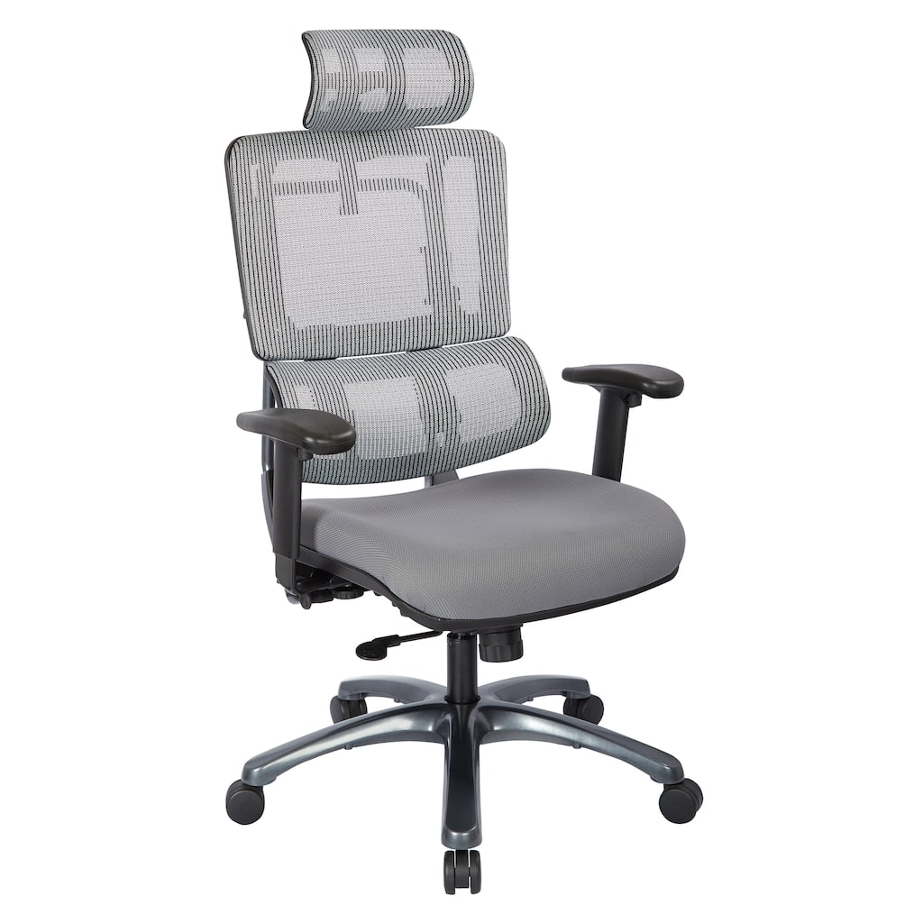 Vertical Grey Mesh Back Office Chair with Titanium Base and Steel Mesh Seat with Headrest