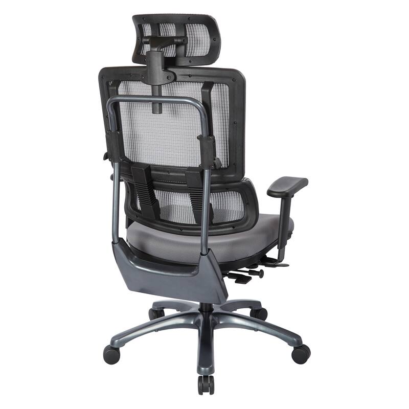 Vertical Grey Mesh Back Office Chair with Titanium Base and Steel Mesh Seat with Headrest