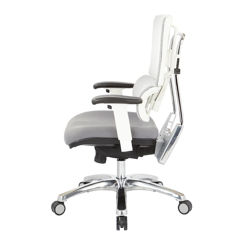 Breathable White Vertical Mesh Office Chair with Fabric Seat in Steel