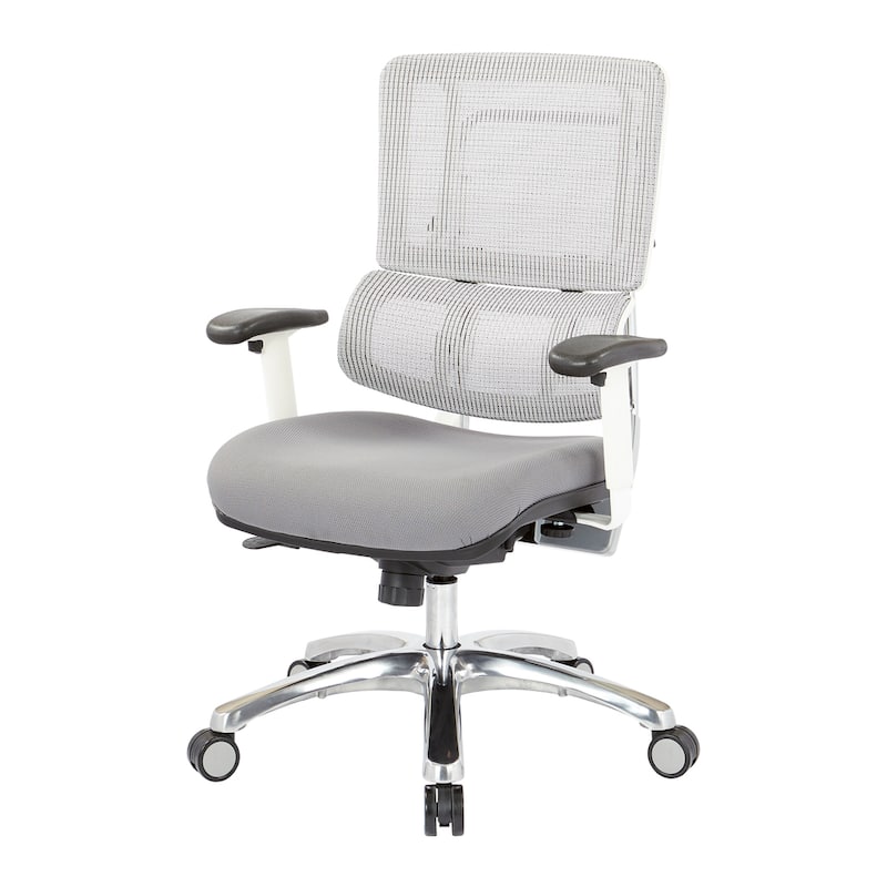 Breathable White Vertical Mesh Office Chair with Fabric Seat in Steel