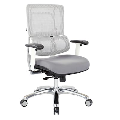 Breathable White Vertical Mesh Office Chair with Fabric Seat in Steel