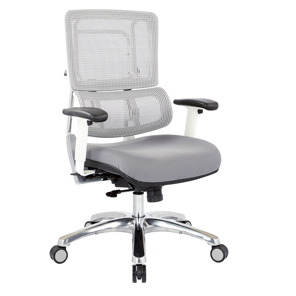 OSP Breathable White Vertical Mesh Office Chair with Fabric Seat in Steel and Lumbar Support and Adjustable Arms