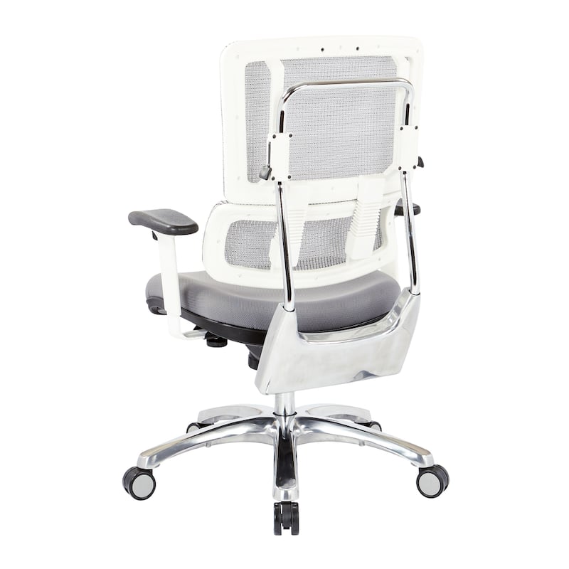 Breathable White Vertical Mesh Office Chair with Fabric Seat in Steel