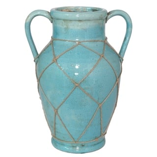 Three Hands Decorative Accessories Find Great Home Decor Deals Three Hands Ceramic Vase With Twine Detail Blue