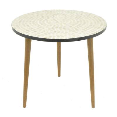 Three Hands Wood Mop Side Table - Ivory