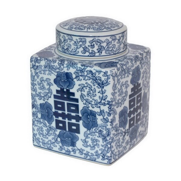 Three Hands Blue And White Ceramic Jar
