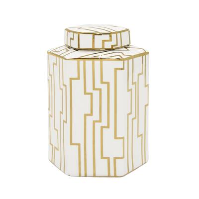 Three Hands Covered Jar - White & Gold