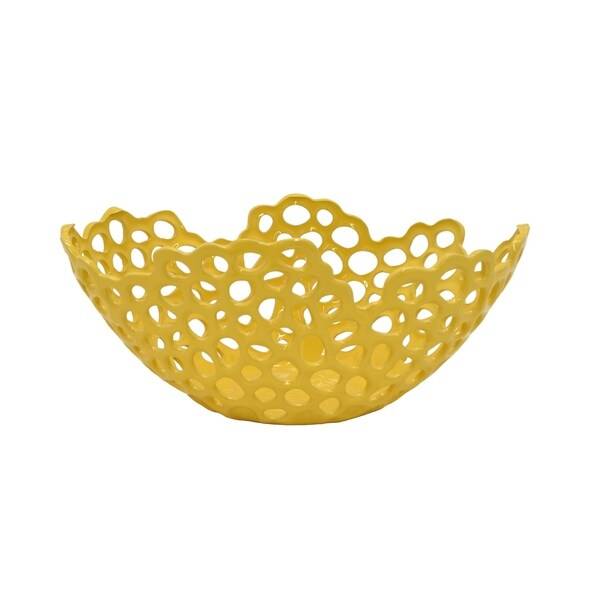 Shop Three Hands Decorative Yellow Ceramic Pierced Bowl With Glossy   Three Hands Ceramic Bowl 450f0e6b 99fe 4cfa A38e 533bd132315b 600 