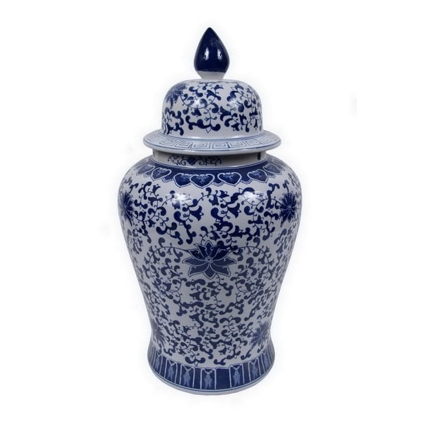 Three Hands Blue And White Ceramic Temple Jar