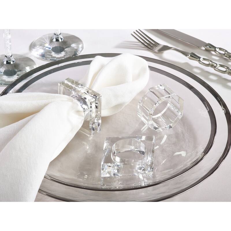 Glass Crystal Octagonal Facet Napkin Ring - set of 4 pcs