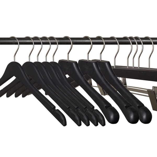 (79 pcs) Black Rubberized Wooden Hanger Set including Shirt, Skirt/Pant and Suit