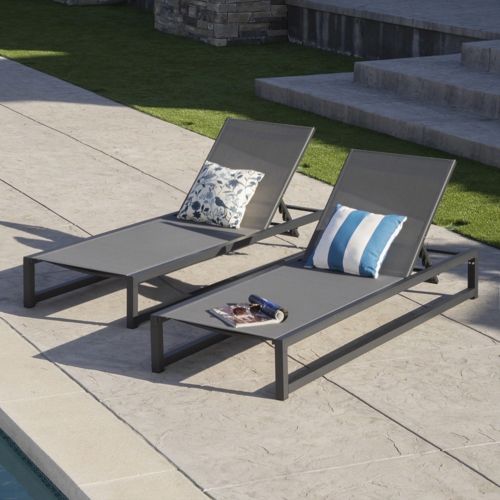 Modesta Outdoor Aluminum Mesh Chaise Lounge (Set of 2) by Christopher Knight Home - 77.00" W x 26.50" D x 10.50" H