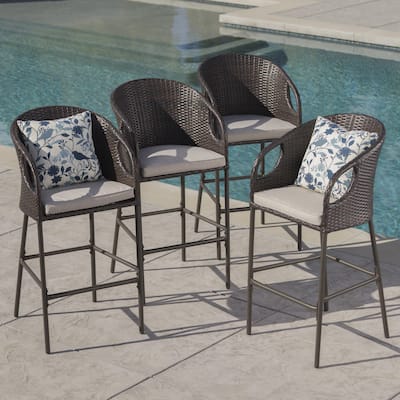 Dominica Outdoor Wicker Barstool with Cushions (Set of 4) by Christopher Knight Home
