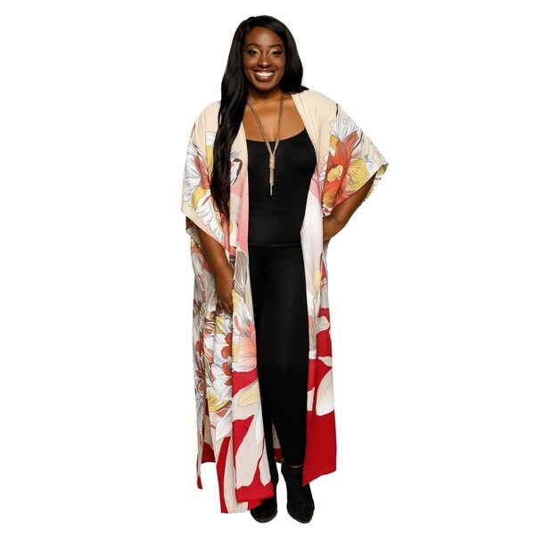 plus size floral kimono cardigan