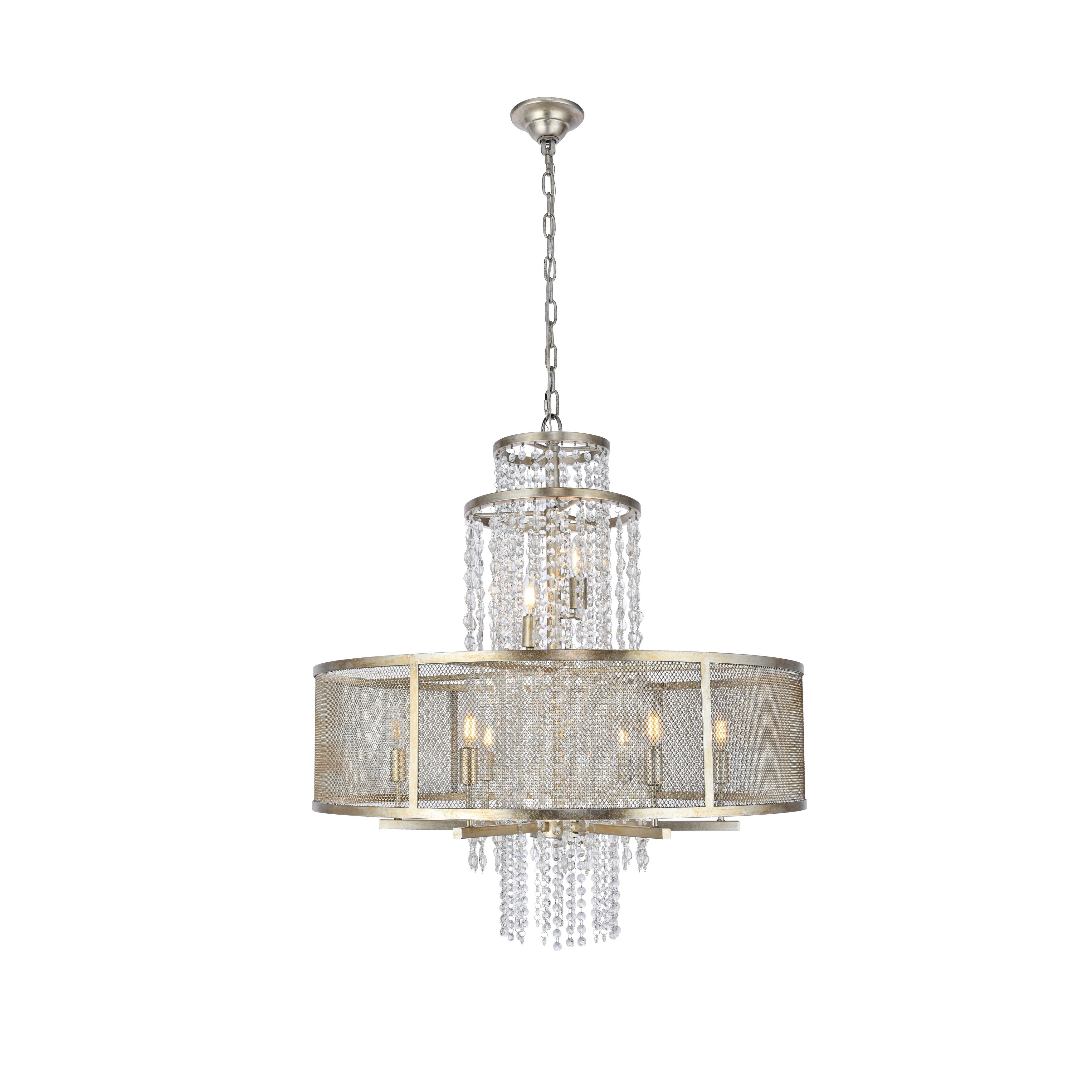 Legacy  Collection Chandelier  D32" H35.5" Antique Sliver Leaf Finish - Silver - Chandeliers For Bedrooms by Overstock.com