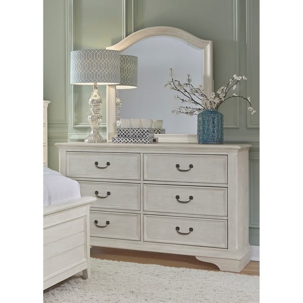 Shop Bayside Heavy Wire Brushed Antique White Dresser And Mirror