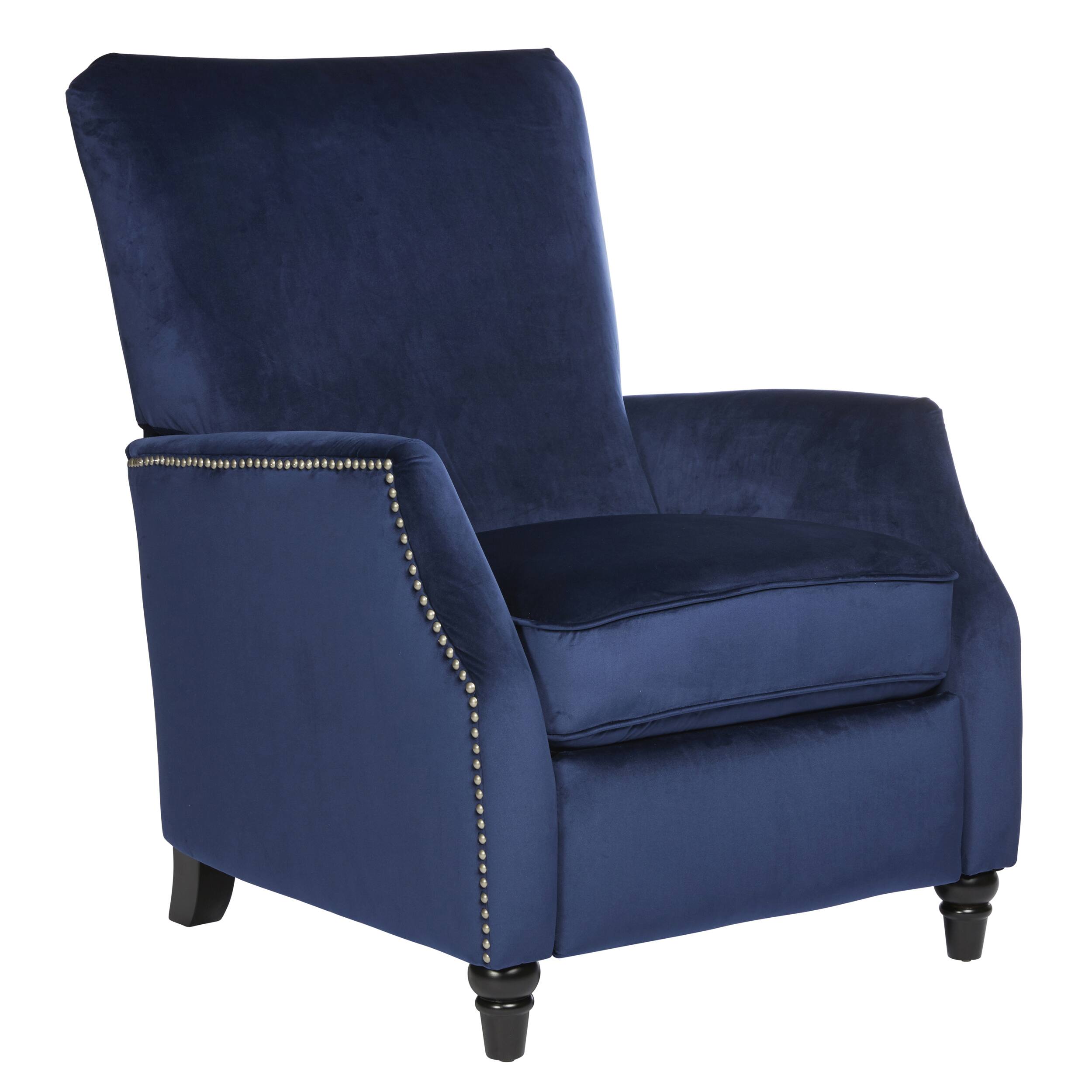 recliner recliners navy velvet chair push chairs rocking prolounger overstock