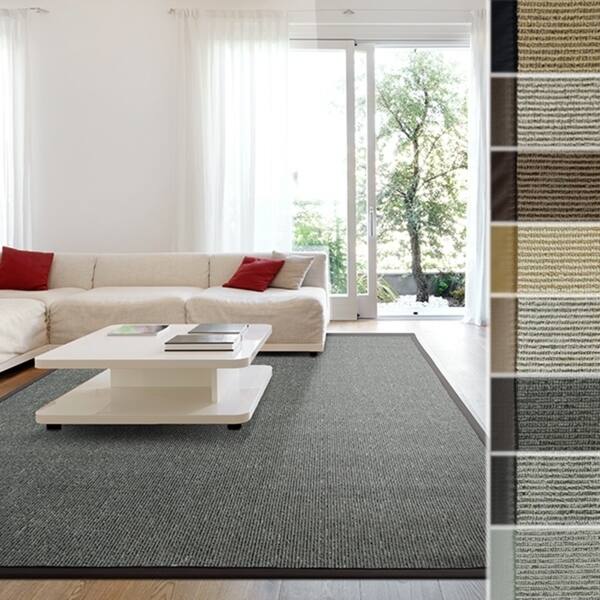 Soft Synthetic Sisal With Beautiful Border Area Rug in Graphite