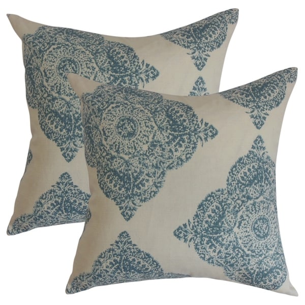 Set of 2 Daganya Damask Throw Pillows in Aqua