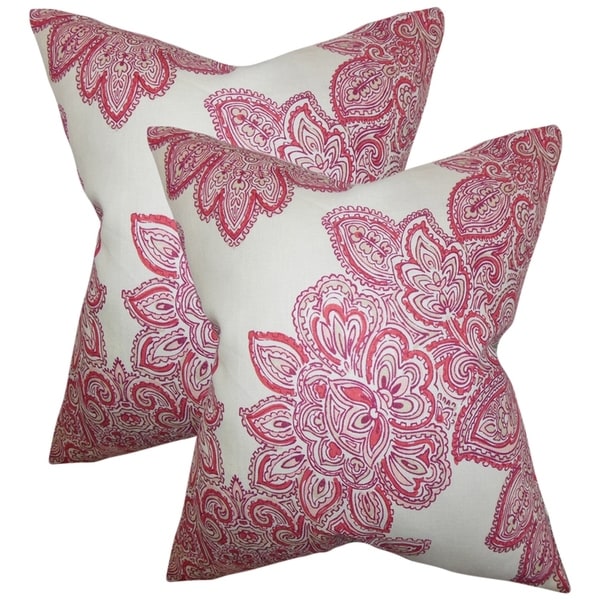 Set of 2 Haldis Floral Throw Pillows in Rose